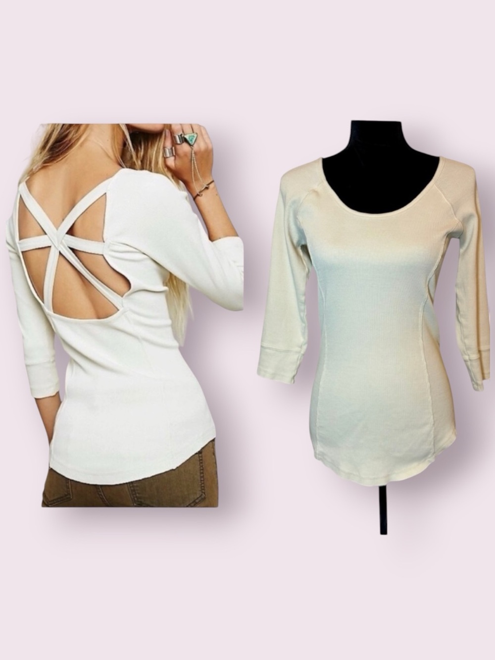 Free People Star Crossed Open Back Top Ivory Size Medium